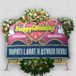 Jual karangan bunga pernikahan biru